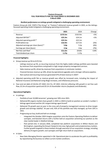 Thumbnail Foxtons Group Financial Report 2025