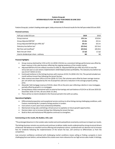Thumbnail Foxtons Group Half-year Report 2019-h1