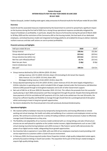 Thumbnail Foxtons Group Half-year Report 2020-h1