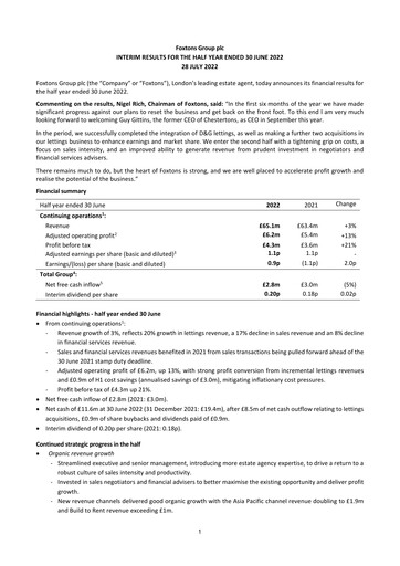Thumbnail Foxtons Group Half-year Report 2022-h1