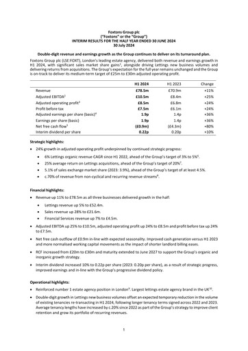 Thumbnail Foxtons Group Half-year Report 2024-h1