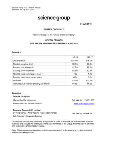 Thumbnail Science Group Half-year Report 2018-h1