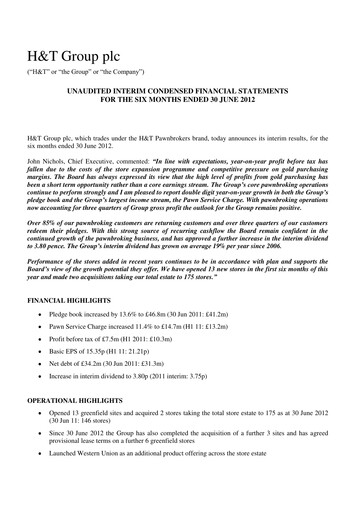 Thumbnail H&T Group plc Half-year Report 2012-h1