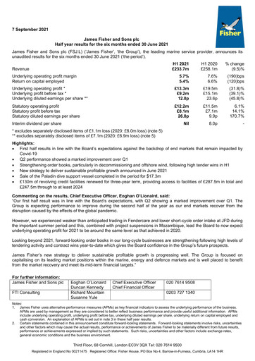 Thumbnail James Fisher and Sons Half-year Report 2021-h1