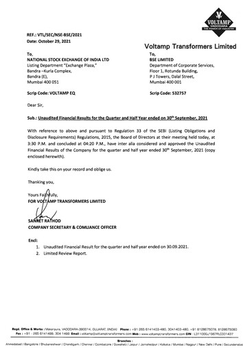 Thumbnail Voltamp Transformers
 Quarterly Report 2021-q3