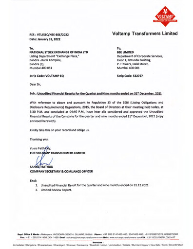 Thumbnail Voltamp Transformers
 Quarterly Report 2021-q4