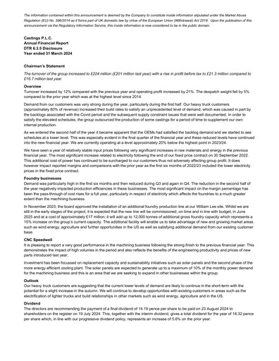 Thumbnail Castings P.L.C. Financial Report 2024