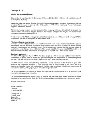 Miniature Castings P.L.C. Rapport semestriel 2014-h1