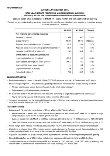 Thumbnail Eurocell Half-year Report 2020-h1