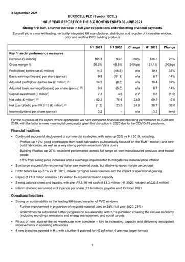 Thumbnail Eurocell Half-year Report 2021-h1