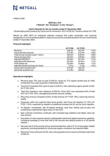 Thumbnail Netcall Half-year Report 2026-h1