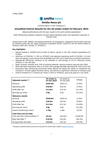Miniature Smiths News Rapport semestriel 2024-h1