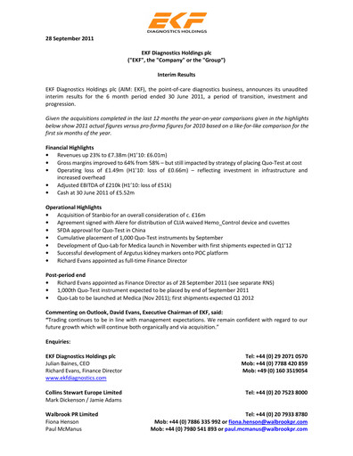 Thumbnail EKF Diagnostics Half-year Report 2011-h1