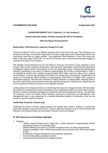 Thumbnail Capricorn Energy Half-year Report 2023-h1