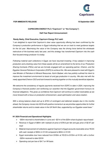 Thumbnail Capricorn Energy Half-year Report 2024-h1