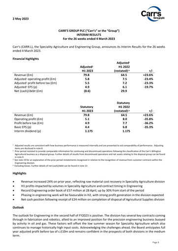 Thumbnail Carr's Group Half-year Report 2023-h1