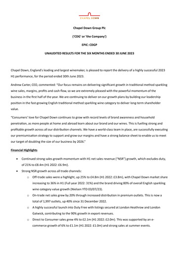 Thumbnail Chapel Down Group Half-year Report 2023-h1