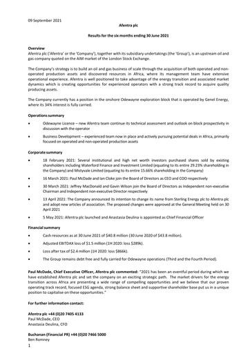 Miniature Afentra Rapport semestriel 2021-h1