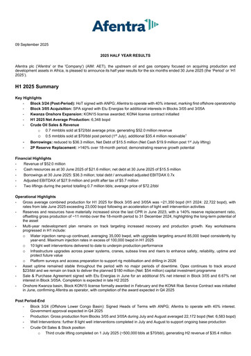 Miniature Afentra Rapport semestriel 2025-h1