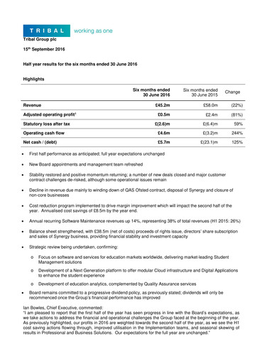 Thumbnail Tribal Group Half-year Report 2016-h1