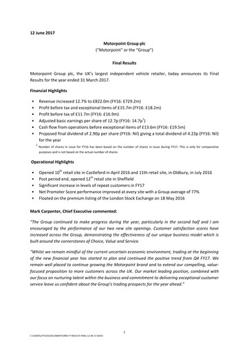 Thumbnail Motorpoint Group Financial Report 2017
