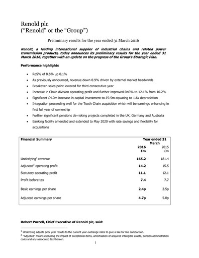Thumbnail Renold Financial Report 2016
