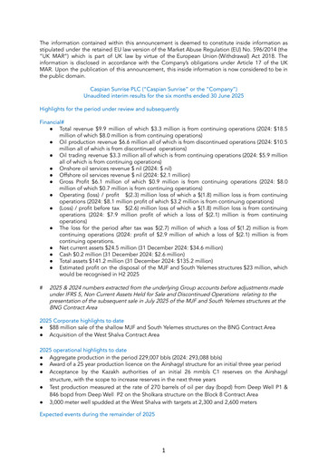 Miniature Caspian Sunrise Rapport semestriel 2025-h1