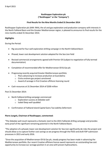 Thumbnail Rockhopper Exploration Financial Report 2014-9m