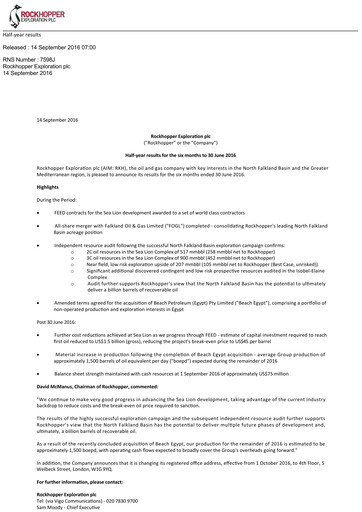 Vorschaubild Rockhopper Exploration Halbjahresbericht 2016-h1