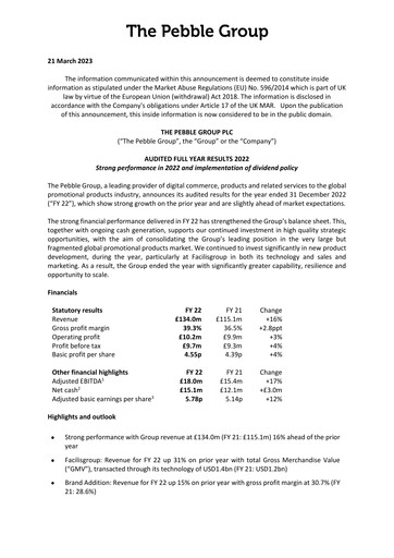 Thumbnail The Pebble Group plc Financial Report 2022
