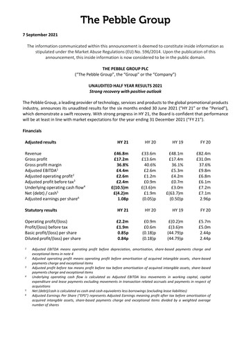 Thumbnail The Pebble Group plc Half-year Report 2021-h1