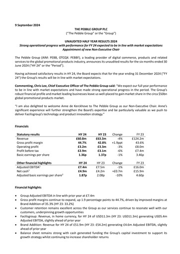 Thumbnail The Pebble Group plc Half-year Report 2024-h1