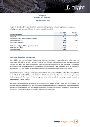 Thumbnail Dialight plc Half-year Report 2019-h1