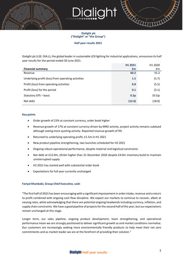 Thumbnail Dialight plc Half-year Report 2021-h1