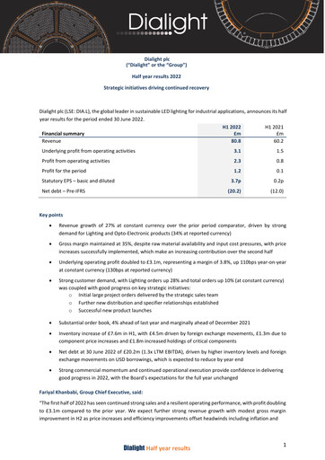 Thumbnail Dialight plc Half-year Report 2022-h1