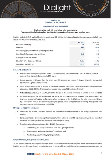 Thumbnail Dialight plc Half-year Report 2023-h1
