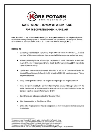 Thumbnail Kore Potash plc Quarterly Report 2017-q2