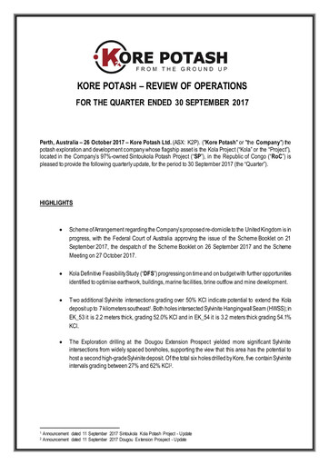 Thumbnail Kore Potash plc Quarterly Report 2017-q3