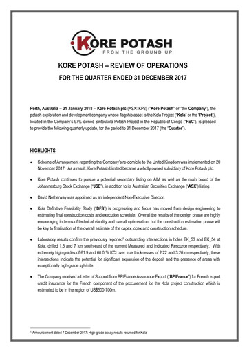 Thumbnail Kore Potash plc Quarterly Report 2017-q4