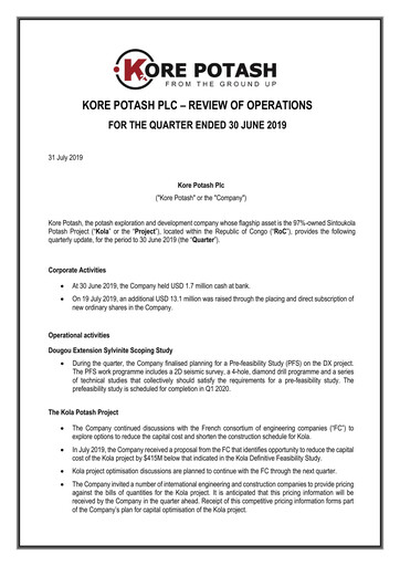 Thumbnail Kore Potash plc Quarterly Report 2019-q2