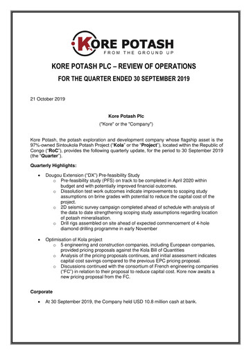 Thumbnail Kore Potash plc Quarterly Report 2019-q3