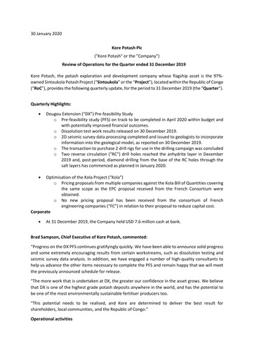Thumbnail Kore Potash plc Quarterly Report 2019-q4