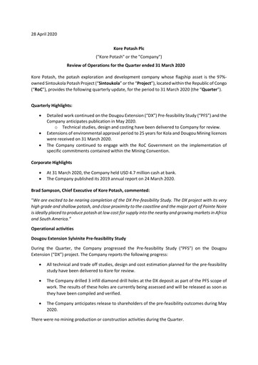 Thumbnail Kore Potash plc Quarterly Report 2020-q1