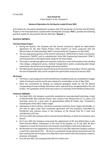 Thumbnail Kore Potash plc Quarterly Report 2021-q2