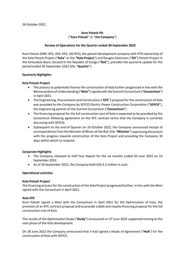Thumbnail Kore Potash plc Quarterly Report 2022-q3