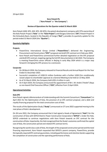 Thumbnail Kore Potash plc Quarterly Report 2024-q1