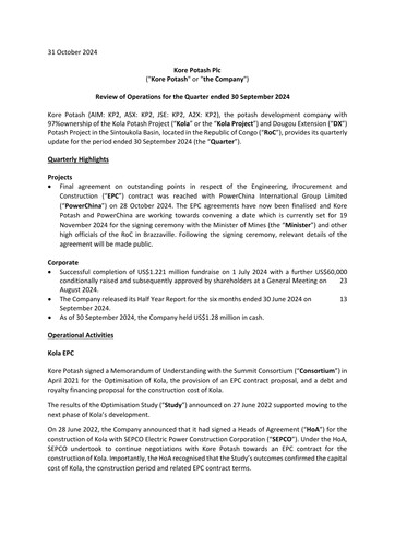 Thumbnail Kore Potash plc Quarterly Report 2024-q3
