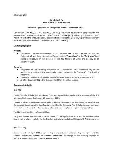 Thumbnail Kore Potash plc Quarterly Report 2024-q4