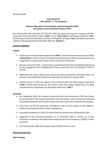 Thumbnail Kore Potash plc Quarterly Report 2025-q4
