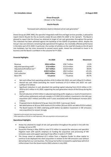 Vorschaubild Anexo Group Plc Halbjahresbericht 2020-h1